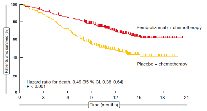 Figure 2: KEYNOTE-189: overall survival benefit in patients treated with pembrolizumab plus standard chemotherapy