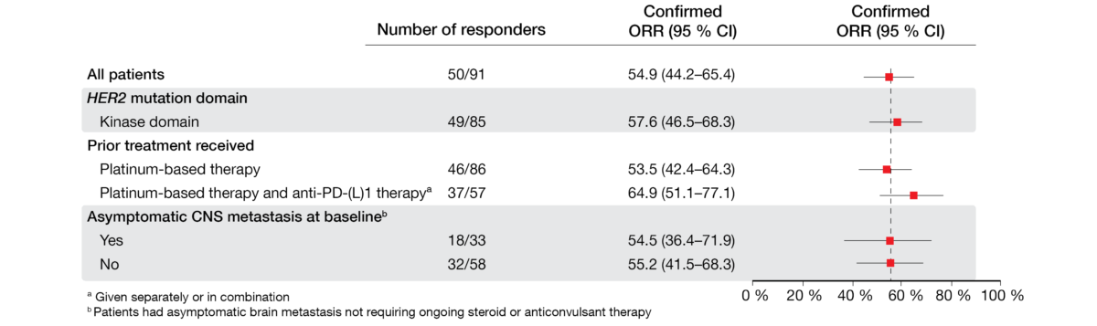 Figure 1: Consistent responses across subgroups observed with trastuzumab deruxtecan in patients with HER2-mutated NSCLC