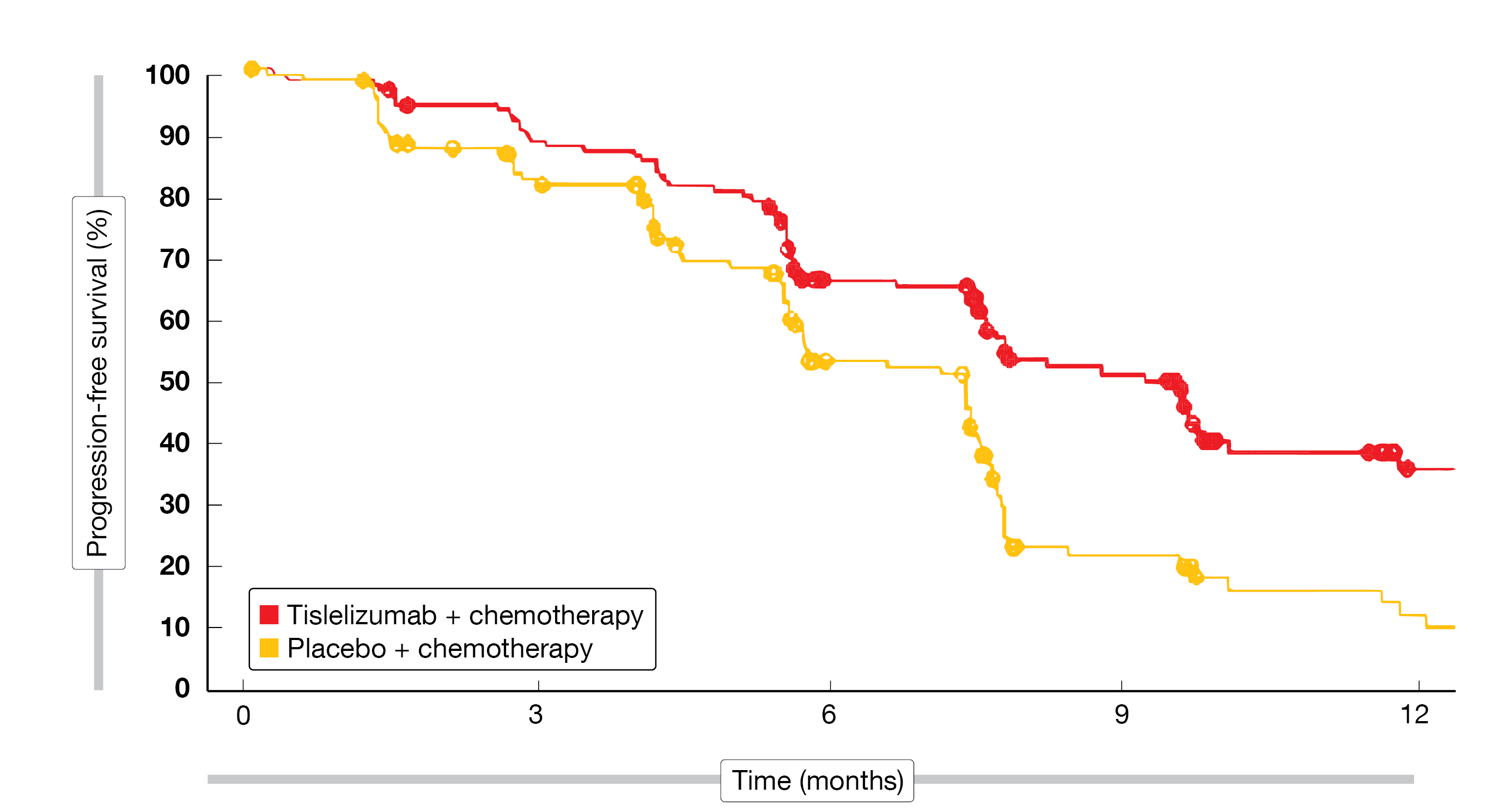 Figure 2: RATIONALE 309 trial: PFS of RM-NPC patients treated with tislelizumab plus ­chemotherapy versus placebo plus chemotherapy.